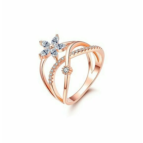 Cubic Zirconia & 18k Rose Gold Floral Ring - Picture 1 of 5